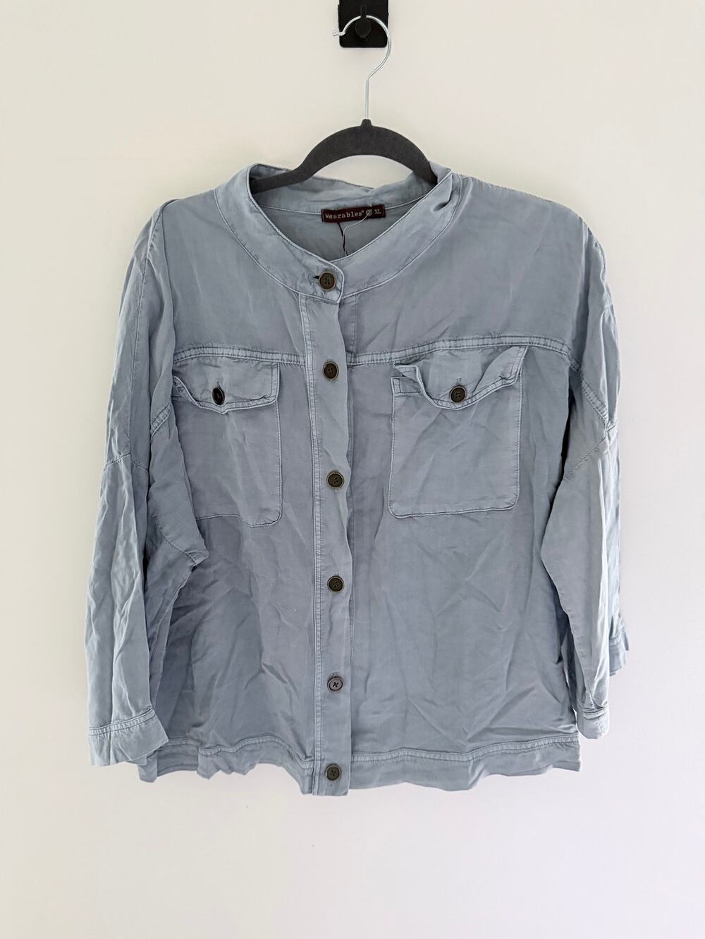 XCVI Wearables Light Blue Button-Up Cargo Shirt-Size XL